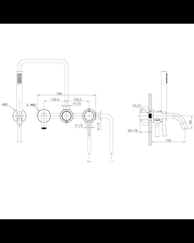 Baterie cada Lavita, Verdi, montaj pe perete, set complet dus, negru mat